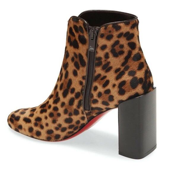 Christian Louboutin Castarika 85 Pony Leopard Black Ankle Block Heel Bootie 37.5 - Picture 7 of 11